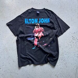 Elton John T-Shirt Mens Large Black Vintage 90s Made in USA Concert Graphic